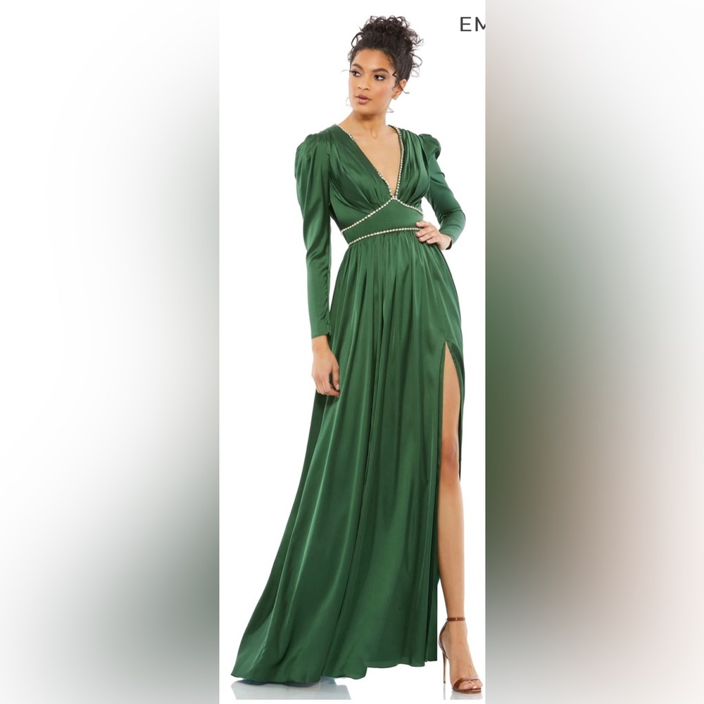 Mac Duggal Green Long Sleeve Gown